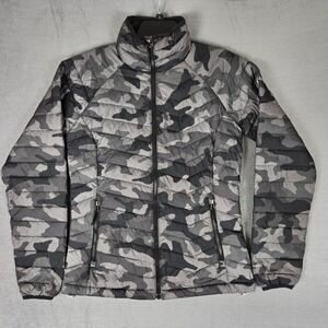 Columbia Jacket Womens Medium Powder Lite Gray Camo Insulated Puffer Omni-Heat